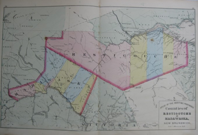 Image for Map: Counties of Restigouche and Madawaska, New Brunswick.  24 x 16 [Plate #24 & 25] Double sheet with some topographic detail