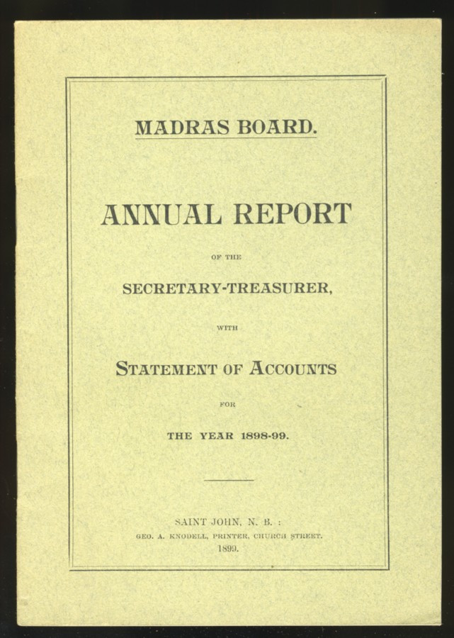 Image for Madras Board Annual Report of the Secretary-Treasurer, with Statement of Accounts for the Year 1898-99