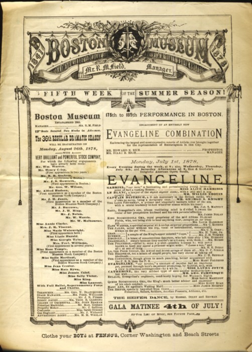 Image for Playbill  for the Fifth Week of the Summer Season  including an engagement  of an entirely new Evangeline Combination