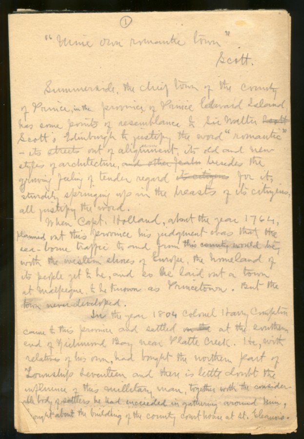 Image for History of the Town of Summerside 1764 - 1906. [Two manuscripts, one done in pencil and the other typed]