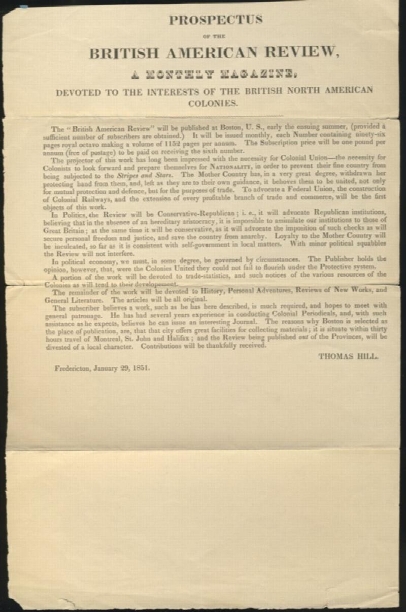 Image for Prospectus of the British American Review, A Monthly Magazine, Devoted to the Interests of the British North American Colonies